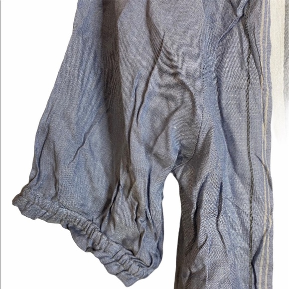 Dylan Boho Flowy Cotton Jean Striped Short Sleeve V Neck Ties Top Small S - Picture 10 of 12